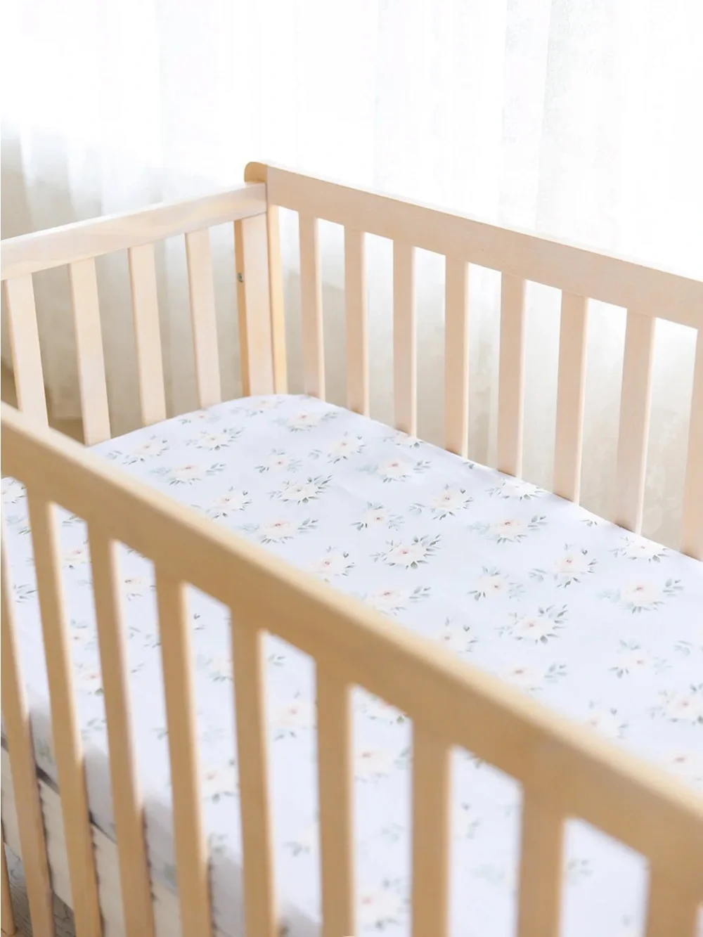 Blush Lotus bamboo Cosette light blue floral fitted crib sheet